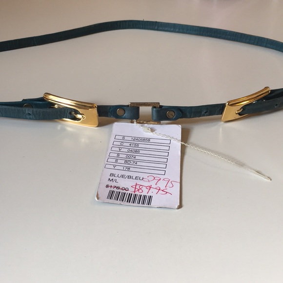 Anthropologie Teal belt with gold buckles - Picture 5 of 5